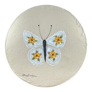 Hand painted butterfly w/ flowers signed art paper hat nesting box cottage BOHO